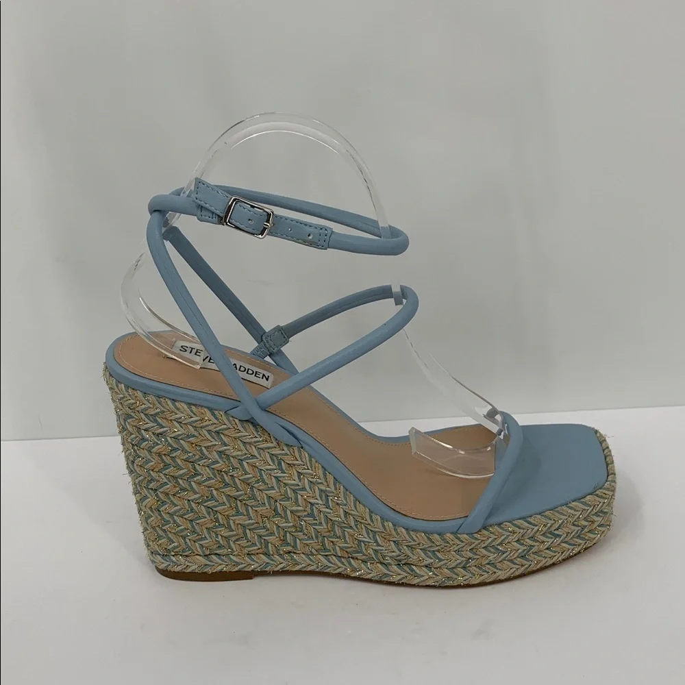 Steve Madden Unify espadrille strappy sandal shoe wedge platform blue new 10